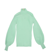 Vintage Turtleneck Sweater Mint Green Balloon Sleeve Stretch 80s Tarni R... - £29.65 GBP