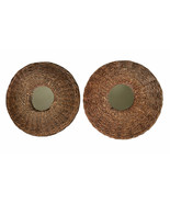 Set of 2 Enchante Wicker Mirror BOHO Wall Hanging Art Rattan Raffia Dark... - $80.54 CAD