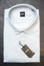 HUGO BOSS Uomo Lukas Blu a Macchie Cotone Business Camicia Casual Grande E Alto - £46.50 GBP