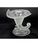 Crystal Fenton Candle Holder In the Shape of a Cornucopia, Frosted Etched  - $20.10 CAD