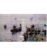 Attilio Pratella Ships Painting Ceramic Tile Mural BTZ22932 - $150.00+