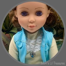 Turquoise Blue Heart Pendant Silver Doll Necklace • 14 Inch Fashion Doll Jewelry - £5.42 GBP