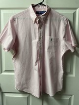 Ralph Lauren Short Sleeved  Button Down Shirt Mens Large Pink White Seer... - £17.28 GBP