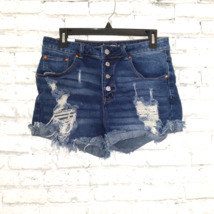 Almost Famous Shorts Womens Juniors 9 Blue Dark Wash Denim Cuffed Distre... - $15.95