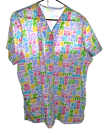 SB Fashions XL Ladies Short Sleeve Scrub Top Hearts Pastel Nursing V Neck - £7.84 GBP