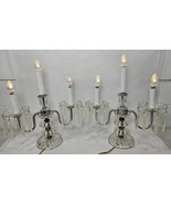 PAIR VINTAGE CUT GLASS CRYSTAL &amp; CHROME 3 LIGHT CANDELABRA TABLE LAMPS 3... - $441.44 CAD