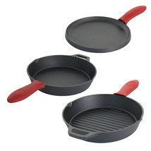 MegaChef Pre-Seasoned Cast Iron 6 Piece Set with Red Silicone Holders - $78.47