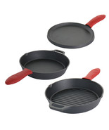MegaChef Pre-Seasoned Cast Iron 6 Piece Set with Red Silicone Holders - £61.99 GBP