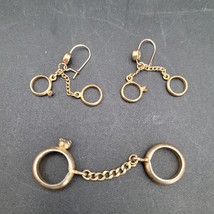 Vintage Wedding Ring Bridal Shower Dangle Earrings Gold Tone Costume Jewelry - $9.89