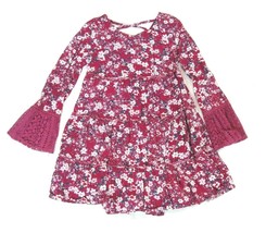 Shyanne Girls Dress Size Small Violet Floral Crocheted Lace Cuffs Empire Waist - £10.44 GBP