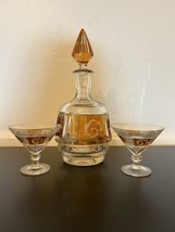 Antique Decanter Cordial Cocktail Glasses Amber Etched To Clear Glass Sw... - $86.11