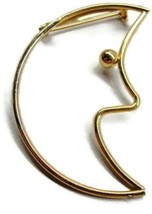 2 3/4&quot; Open Moon Face Brooch Goldtone Costume Pin Sash Clip Vintage Large - £11.60 GBP
