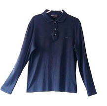 Michael Kors Men&#39;s Navy Blue Collared Polo Top Long Sleeve Shirt M - £13.08 GBP