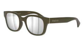 New Gucci GG1139S 002 Polished OLIVE-GOLD/SILVER Mirror Lenses Sunglasses 52-23 - £147.58 GBP