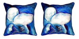 Pair of Betsy Drake Blue Jellyfish Large Indoor Outdoor Pillows 12 X 12 - £54.36 GBP