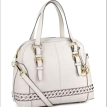 Michael Kors Gladstone Large Vanilla Leather Top Zip Logo Satchel Bagnwt! - £165.35 GBP