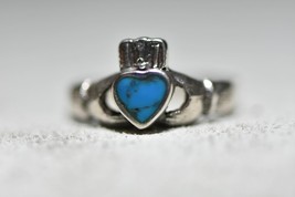 Claddagh ring love friendship turquoise sterling silver women girls size - £30.86 GBP