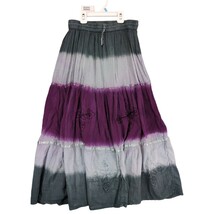Jackpot Purple Gray Tie Dye Tiered Maxi Skirt One Size Elastic Waist Boh... - $36.00
