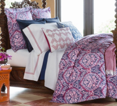 Sferra Rowyn Queen 4PC Duvet Cover Set Navy Berry Egypt Cotton Percale Italy New - $394.91