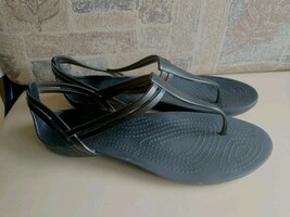 CROCS Isabella Women&#39;s Sz 10 Black Jelly Thong Strap Flats Sandals - $23.84