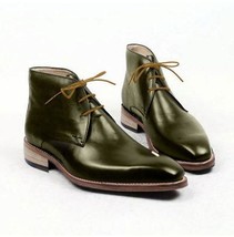 Handmade mens fashion green color leather boots men ankle high lace up boot mens boots thumb200