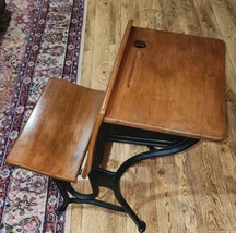 Antique ASC Metal &amp; Wood Student School Desk Nice Industrial Look Classi... - £125.85 GBP