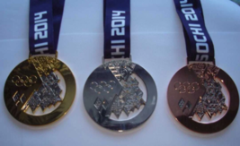 2014 Sochi Olympic Medals Set (Gold/Silver/Bronze)  with Silk Logo Ribbo... - £70.88 GBP