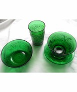VINTAGE ANCHOR HOCKING 4Pc Breakfast Set Forest Green Sandwich Glass 4 o... - $748.61 MXN