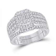 14kt White Gold Baguette Diamond Bridal Wedding Ring Band Set 1 Ctw - $1,513.19