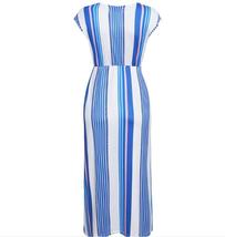 Sleeveless V-neck blue striped high waist shift maxi dress women&#39;s caual... - £24.21 GBP
