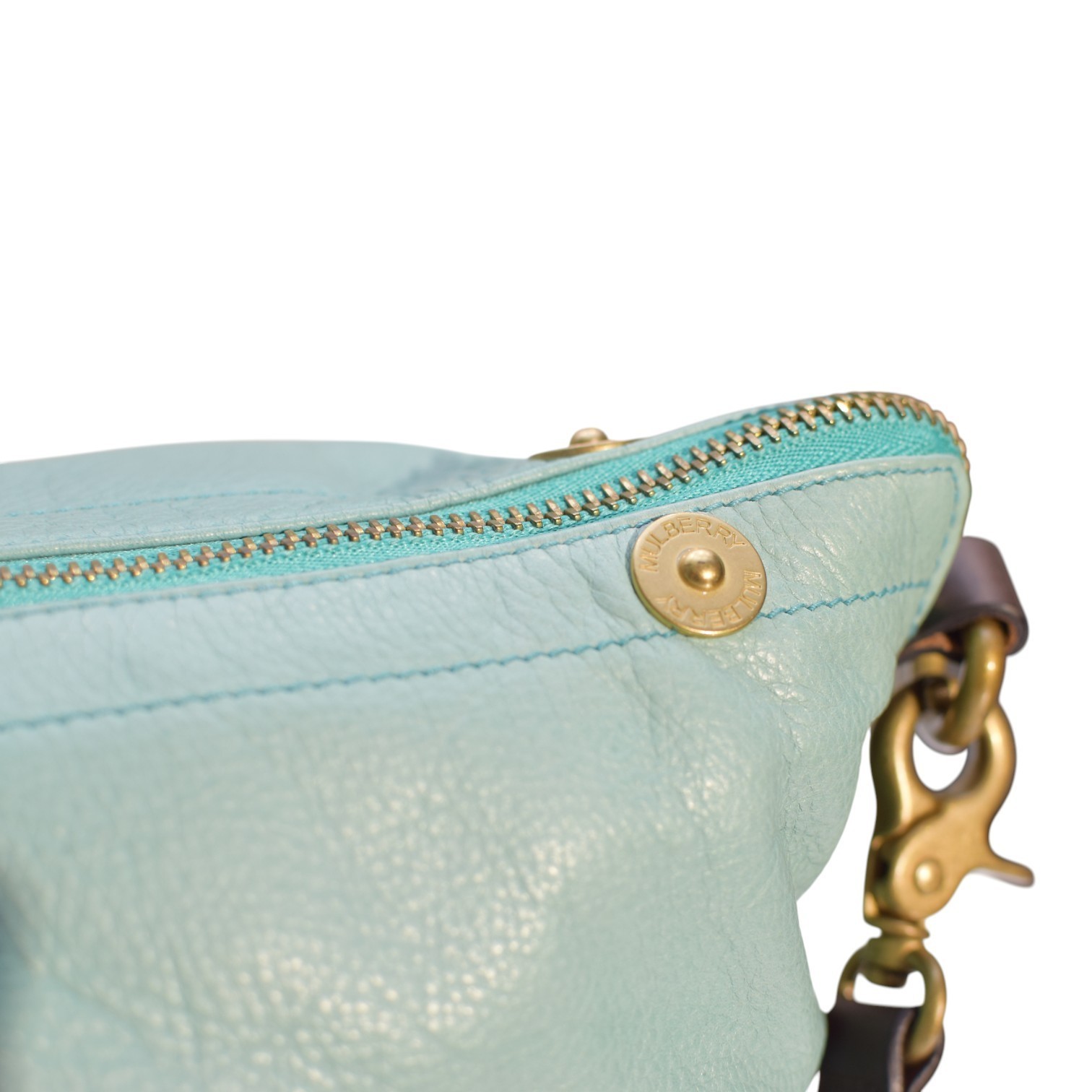 Mulberry Tillie Tote Bag Aqua Blue Leather with Brown Handles & detachable strap Item image 13
