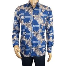 Men Sports Shirt by DE-NIKO Long Sleeves Fashion Print Soft Modal DSA125 Navy image 6