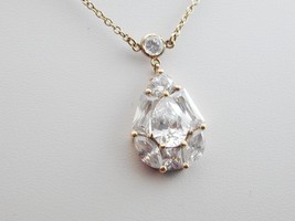 FAS Gilt Sterling CZ Heavily Jeweled Lavalier Station Necklace Bridal Runway - £23.97 GBP