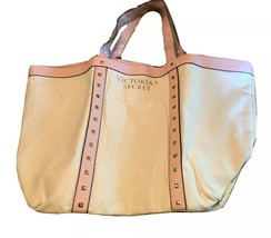 Victoria Secret Pink Studded Faux Leather White Large Tote Beach Getaway bag NEW - £15.19 GBP