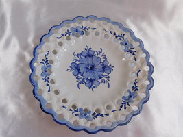 Blue and White Floral Plate from Portugal # 23283 - $18.76