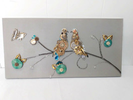 Love Birds Jewelry Art Handmade of Vintage and Modern Jewelry Wall Decor Upcycle - $96.57