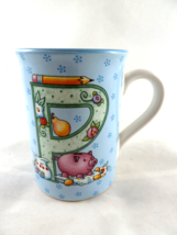 Mary Engelbreit Porcelain Mug With P Initial letter flowers piggy bank - £6.53 GBP