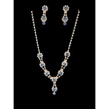 NEW Fashion Costume Jewelry Flower Shape Blue Zircon Inlays Necklace Earring Set - £7.17 GBP
