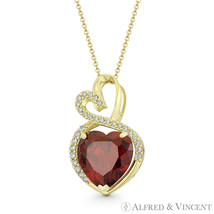 Double-Heart Simulated Garnet Cubic Zirconia CZ Pave Pendant in 14k Yellow Gold - £131.96 GBP+