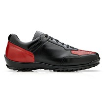 Men's Belvedere Sneakers Corvo Genuine Ostrich/Soft Leather Black/Red Y36 image 3
