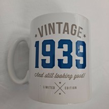 Birthday Year 1939 Coffee Mug Cup White Navy Blue gift novelty  - £10.91 GBP