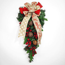 24&quot; Artificial Christmas Tree Pine Swag w/ Holly Bells For Hanging Door ... - $55.00