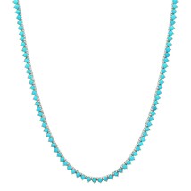 7.5CT Round Cut Turquoise 3-Prong Tennis Necklace 16&quot; Inch 14K White Gold Plated - £547.70 GBP
