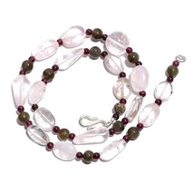 Natural Crystal Labradorite Garnet Gemstone Smooth Beads Necklace 17&quot; UB-4706 - £7.84 GBP