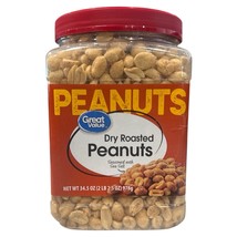 Great Value Dry Roasted Peanuts with Sea Salt 34.5oz Tub – Crunchy Prote... - $10.88