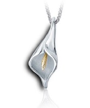 Sterling Silver &amp; 10kt Gold Calla Lily Funeral Cremation Urn Pendant w/Chain - £297.30 GBP
