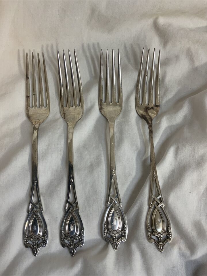 4  Antique Monticello by Lunt Sterling Silver Regular Fork 7.25" Monogrammed ‘F’ - $224.96