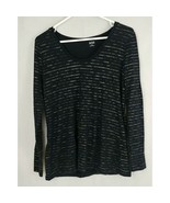 A.N.A. Women&#39;s Black Long Sleeve Shirt With Gold Metallic Stripes Size M... - £9.98 GBP
