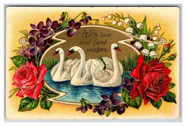 Swans Roses Flowers Love Romance Valentines Day UNP Embossed DB Postcard L17 - £3.66 GBP