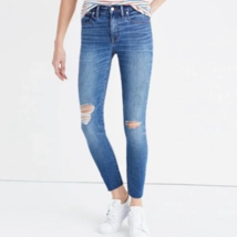 Madewell High Rise Skinny Jeans Distressed Knee Medium Wash Raw Hem, Size 26 - $40.78